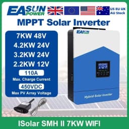 Easun 7000w 4200w 3200w 2200w 12v 24v 48v MPPT Hybrid Off Grid Pure Sine Wave 80a 110a 230v 50/60hz Solar Inverter Charger for EU UA AU Overseas warehouse