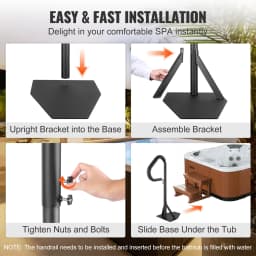 SucceBuy 360 Rotatable Hot Tub Handrail Spa Side Hand Rail Adjustable Height w/ Slide-Under Mount Base for In/Outdoor Bathtub