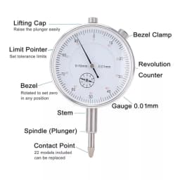 PORIYA 0-10mm Dial Indicator Gauge With Magnetic Base 60KG Pull 22 Indicator Point Set
