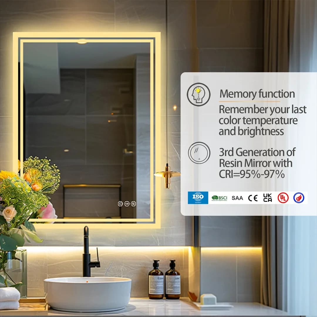 28x36 inch Illuminate Bathroom Mirror with Light Backlit Dimmable Defog Wall-mounted Bath Mirror