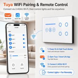 Melery Wifi Smart Tuya Light 4Gang Switch Fan Speed Interruptor Glass Touch Sensor Panel Power Monitor Remote Alexa Google Home