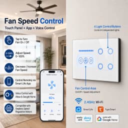Melery Wifi Smart Tuya Light 4Gang Switch Fan Speed Interruptor Glass Touch Sensor Panel Power Monitor Remote Alexa Google Home