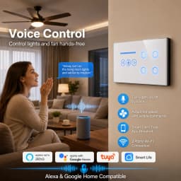 Melery Wifi Smart Tuya Light 4Gang Switch Fan Speed Interruptor Glass Touch Sensor Panel Power Monitor Remote Alexa Google Home