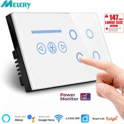 Melery Wifi Smart Tuya Light 4Gang Switch Fan Speed Interruptor Glass Touch Sensor Panel Power Monitor Remote Alexa Google Home