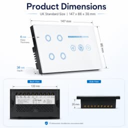 Melery Wifi Smart Tuya Light 4Gang Switch Fan Speed Interruptor Glass Touch Sensor Panel Power Monitor Remote Alexa Google Home