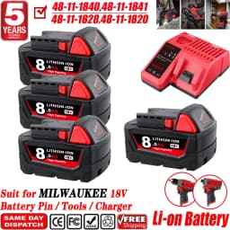 1/2/4Pcs 8.0Ah M18 Replace for Milwaukee 18V Li-on Battery Pin Suit for 48-11-1840 48-11-1850 Tools With M12-18C Dual Charger
