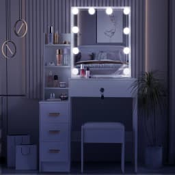 Bedroom Dressing Table LED Makeup Mirror Stool Set 10 Bulbs Vanity Desk White