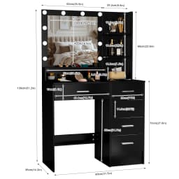 Black Dressing Table with 5 Drawers and Lighted Mirror Makeup Vanity Desk