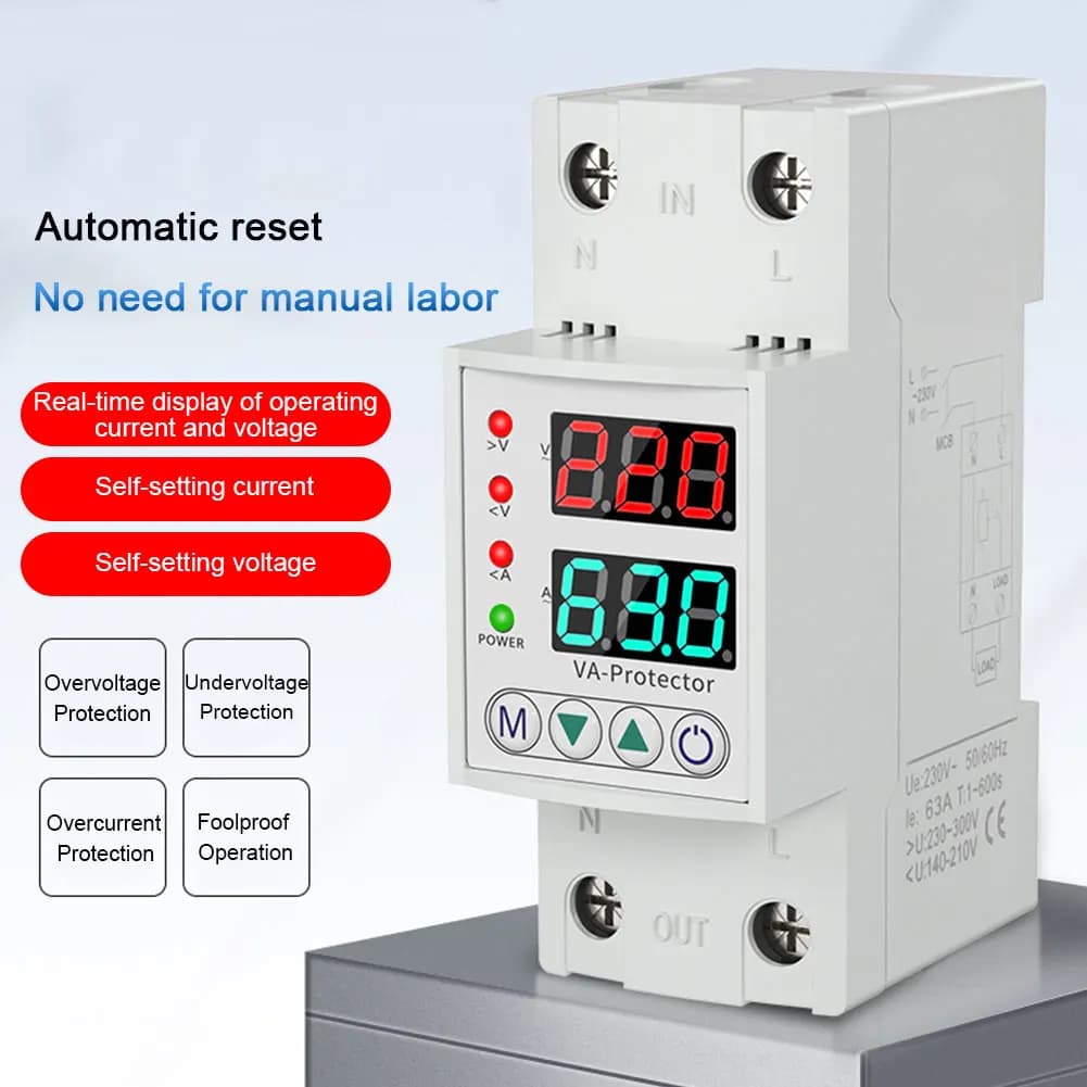Over Under Voltage Protective Device Digital Display Relay Limit Over Current Protection 220V Household Circuit Breaker 40A/63A