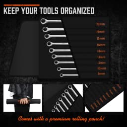 HORUSDY 9Pc Extra Long Ratchet Spanner Set Aviation Double End 8-22mm w/t Pouch