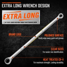 HORUSDY 9Pc Extra Long Ratchet Spanner Set Aviation Double End 8-22mm w/t Pouch