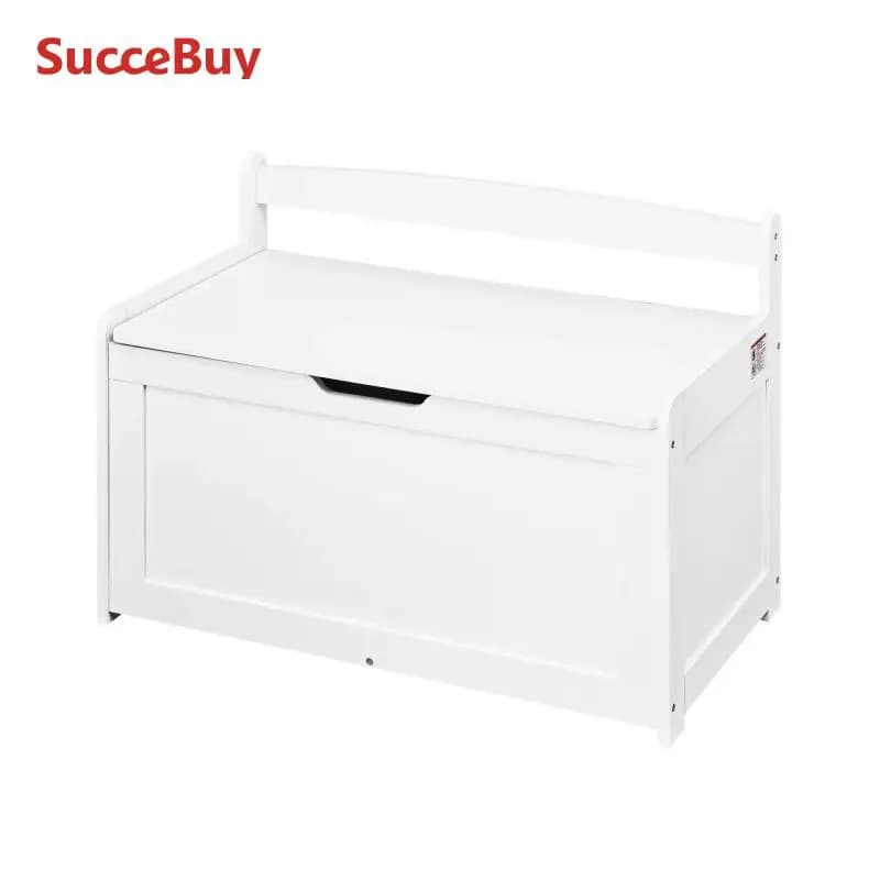 SucceBuy Wooden Toy Chest for Kids Toddler Storage Box with Flip-Top Lid and Safety Hinge for Playroom Living Room or Entry