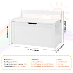SucceBuy Wooden Toy Chest for Kids Toddler Storage Box with Flip-Top Lid and Safety Hinge for Playroom Living Room or Entry
