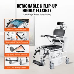 SucceBuy Shower Wheelchair 17.5 in Width Aluminum Alloy Bathroom Wheelchair for Inside Shower for Disabled Adult 300 lbs