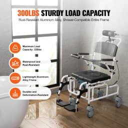 SucceBuy Shower Wheelchair 17.5 in Width Aluminum Alloy Bathroom Wheelchair for Inside Shower for Disabled Adult 300 lbs