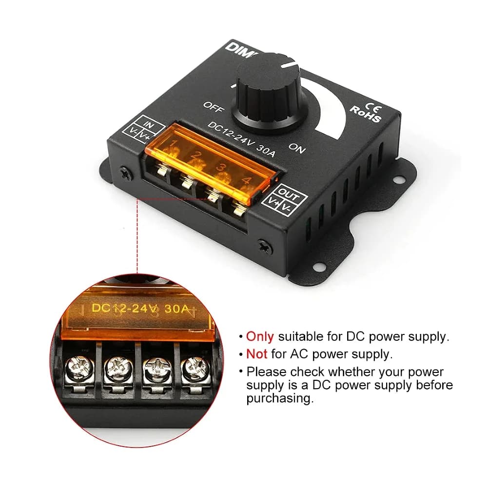 LED Dimming Controller DC 12V-24V LED Dimmer Switch PWM Digital Stepless Dimming for Lamp Strip Single Color Lamp