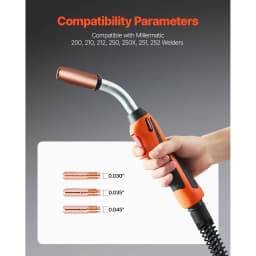SucceBuy 250 Amp Mig Welding Gun with 15FT Cable Compatible 200 210 250 250X 251 252 Welders 0.030" 0.035" 0.045" Welding Wires