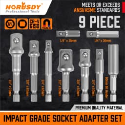 HORUSDY 9Pc Drill Socket Adapter Hex Impact Driver Bit Extension Adaptor 1/4" 3/8" 1/2"