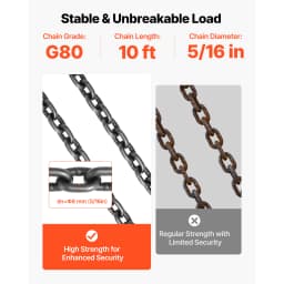SucceBuy Chain Sling 5/16in x 10ft Lifting Chains with 2 Leg Grab Hooks Adjustable Engine Chain Hoist Lifts for Security Towing