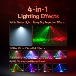 DayFlicker 120W RGBW 4-Arm Beam Magic Ball Stage Light - Remote, Sound-Activated DMX512 Master/Slave Modes for Club Bar Party