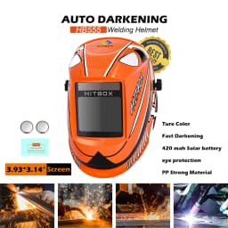 HITBOX Auto Darkening Welding Helmet 3.93x3.14" Super Large View Screen Solar Ture Color Mask Fast Darkening for ARC MIG TIG CUT