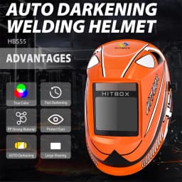 HITBOX Auto Darkening Welding Helmet 3.93x3.14" Super Large View Screen Solar Ture Color Mask Fast Darkening for ARC MIG TIG CUT