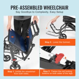 SucceBuy Wheelchair for Adults Foldable Wheelchair with Arms Self-locking Brake 15.75Inch/18Inch/24Inch Wide Seat 220/300lb Load