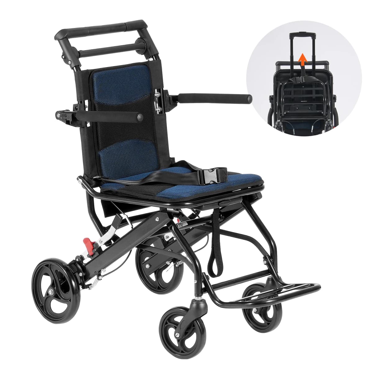 SucceBuy Wheelchair for Adults Foldable Wheelchair with Arms Self-locking Brake 15.75Inch/18Inch/24Inch Wide Seat 220/300lb Load