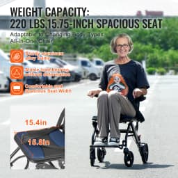 SucceBuy Wheelchair for Adults Foldable Wheelchair with Arms Self-locking Brake 15.75Inch/18Inch/24Inch Wide Seat 220/300lb Load