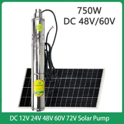 2 Ton/H High Flow 1HP750W Solar Deep Well Pump, Built-in Controller, Stainless Steel Agricultural Submersible Pump