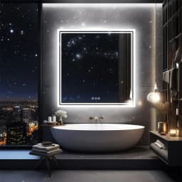 LUVODI Wall Mounted LED Mirror for Bathroom Square Sink Lighted Mirror Dimming Defog for Shower Shaving Makeup Toilet Washroom