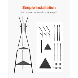 SucceBuy Coat Rack Freestanding Coats Rack Stand with 2 Shelves & 6 Hooks Free Standing Hall Coat Tree for Bedroom Living Room
