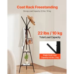 SucceBuy Coat Rack Freestanding Coats Rack Stand with 2 Shelves & 6 Hooks Free Standing Hall Coat Tree for Bedroom Living Room