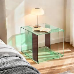 Green-Tinted Acrylic End Table Stand Bedside Nightstand with Open Shelf for Bedroom Living Room Side Table