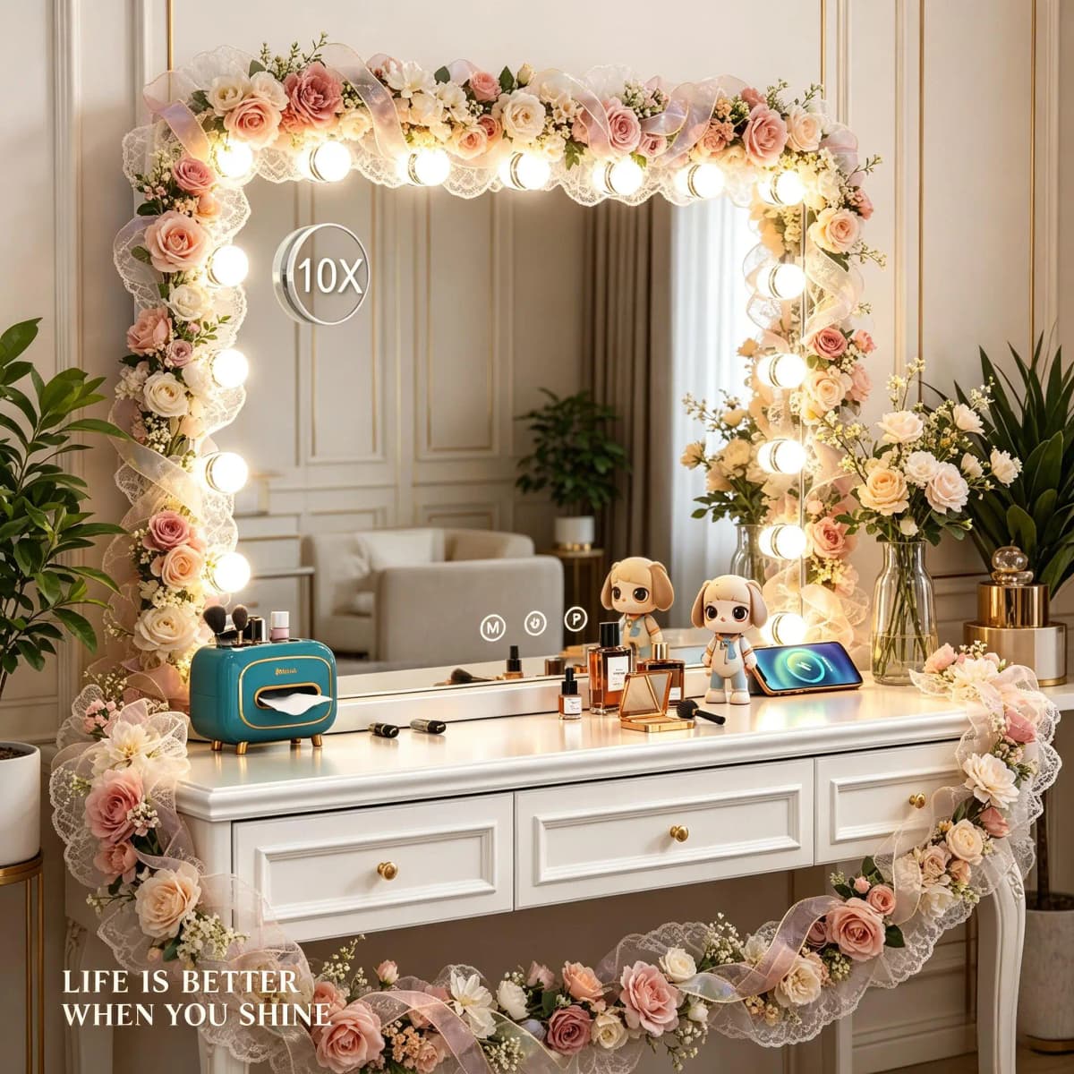 Hollywood Vanity Mirror with 14/17 LED Bulbs, 3 Color Dimmable, Touch Control, USB Charging, Tabletop Makeup Vanity Mirror