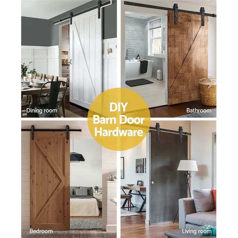 Sliding Barn Door Hardware Track Set 3.66m Heavy Duty Smooth Sliding Door Rail Kit for Wood Doors Interior Home Hardware Adjustable Rollers Quiet Operation