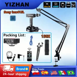 YIZHAN Desktop Industrial Digital Microscope 4K 60MP/48MP/13MP HDMI VGA USB Camera HD Electronic Magnifier Clamp type bracket