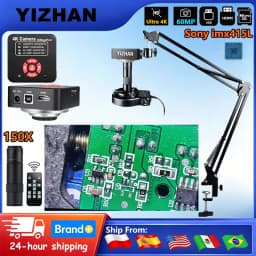 YIZHAN Desktop Industrial Digital Microscope 4K 60MP/48MP/13MP HDMI VGA USB Camera HD Electronic Magnifier Clamp type bracket
