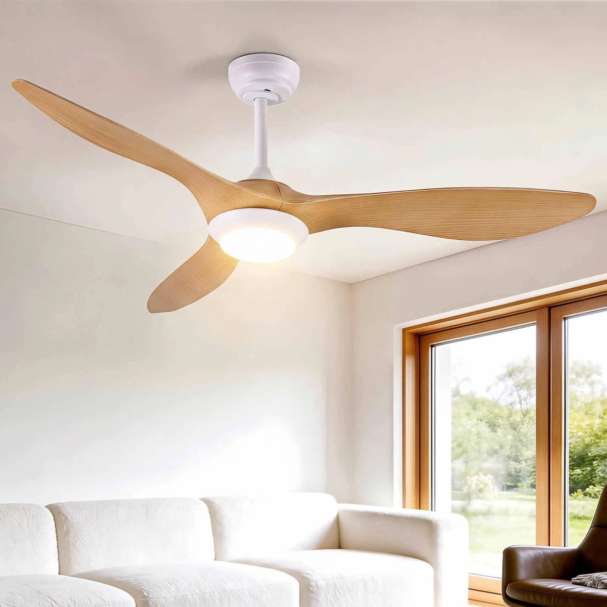 52 Inch Ceiling Fan DC Motor with Light and Remote Wood Finish Modern Quiet Energy Saving Indoor Ceiling Fan