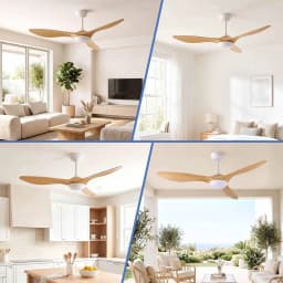 52 Inch Ceiling Fan DC Motor with Light and Remote Wood Finish Modern Quiet Energy Saving Indoor Ceiling Fan