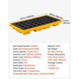 SucceBuy 11.4/21/31 Gal Sump Spill Containment Pallet with Drain 1/2/4 Drum Low Profile Spill Containment Modular Platform