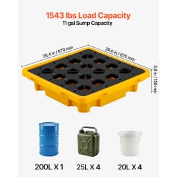 SucceBuy 11.4/21/31 Gal Sump Spill Containment Pallet with Drain 1/2/4 Drum Low Profile Spill Containment Modular Platform