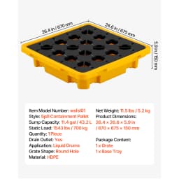 SucceBuy 11.4/21/31 Gal Sump Spill Containment Pallet with Drain 1/2/4 Drum Low Profile Spill Containment Modular Platform