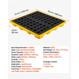 SucceBuy 11.4/21/31 Gal Sump Spill Containment Pallet with Drain 1/2/4 Drum Low Profile Spill Containment Modular Platform