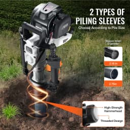 SucceBuy 37.77cc Gas-Powered T Post Driver 4-Stroke Engine Piling Pounder 2 Post Driving Head(55/70mm) 1000W Portable Piledriver