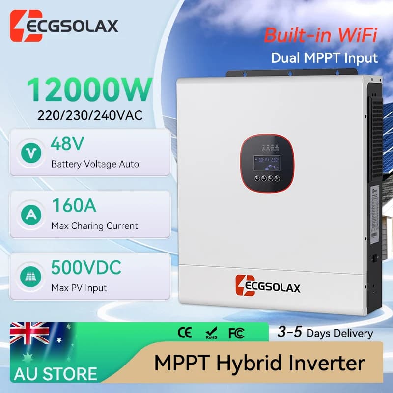 12000W ECGSOLAX Hybrid Solar Power Inverter 48V DC 230Vac Output Dual MPPT 160A Solar Controller Pure Sine Wave With Internal WiFi
