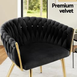Modern Velvet Weave Dining Chair Upholstered Accent Armchair for Cafe Kitchen Lounge Black Frame Comfortable Home Seating