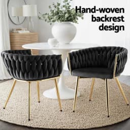 Modern Velvet Weave Dining Chair Upholstered Accent Armchair for Cafe Kitchen Lounge Black Frame Comfortable Home Seating