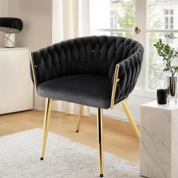 Modern Velvet Weave Dining Chair Upholstered Accent Armchair for Cafe Kitchen Lounge Black Frame Comfortable Home Seating