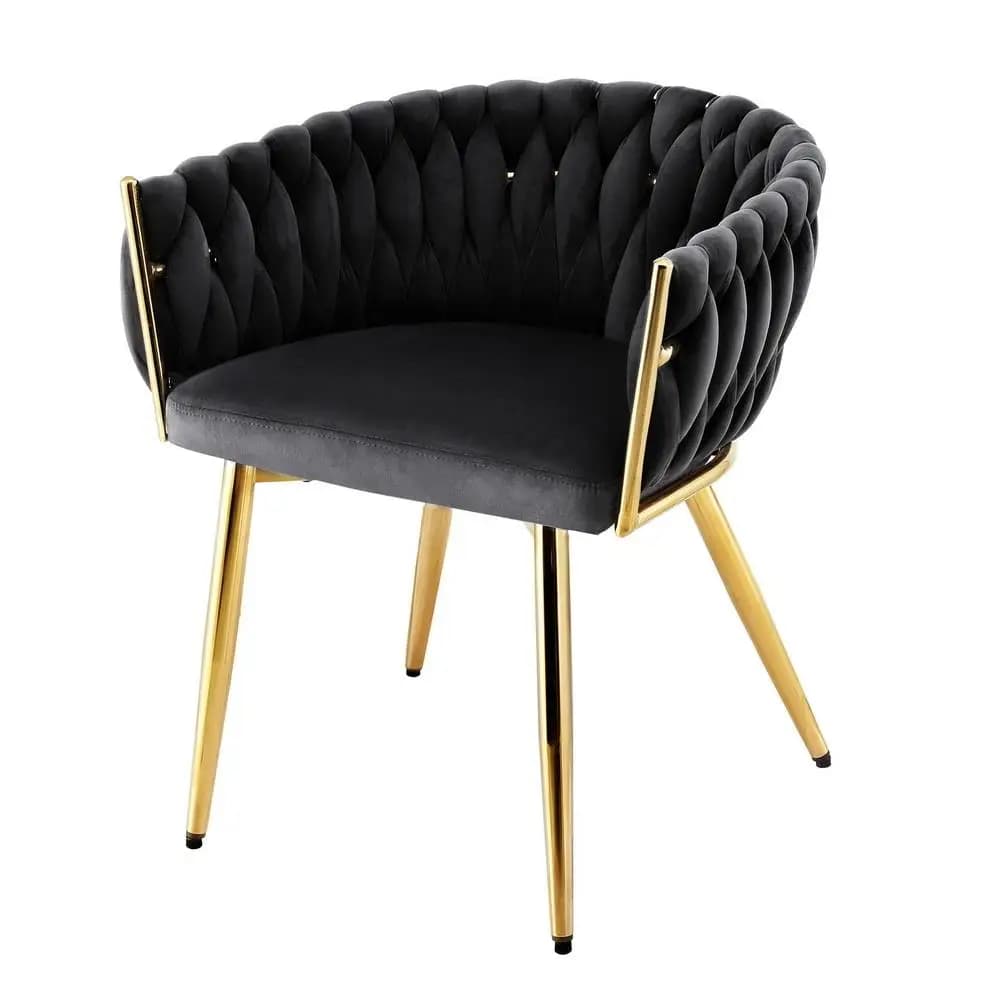 Modern Velvet Weave Dining Chair Upholstered Accent Armchair for Cafe Kitchen Lounge Black Frame Comfortable Home Seating